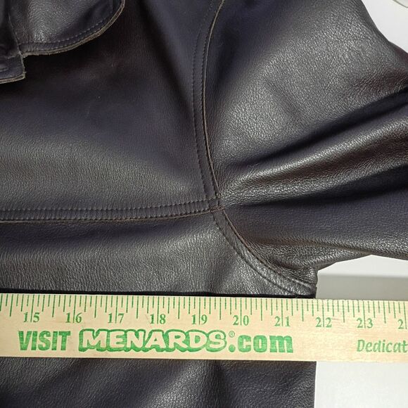 Eddie Bauer Men's Dark Brown Leather Jacket Coat Long Length Button Up M - Picture 9 of 11